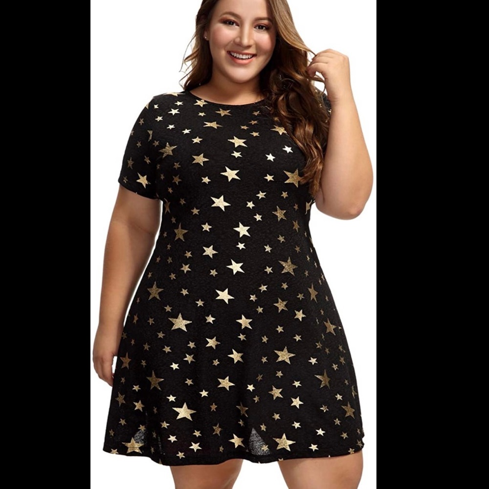 NWT OEUVRE Fit & Flare Black & Gold Stars Dress